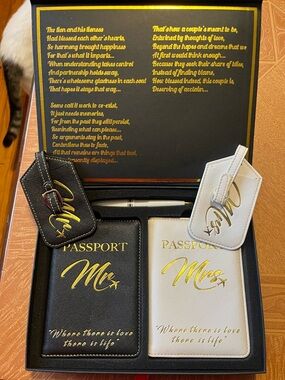 Mr. & Mrs. Passport Holder and Luggage Tag Set – Black and White